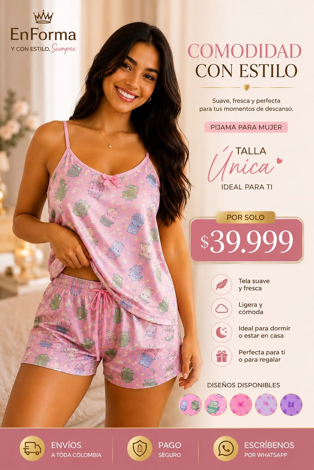 Pijama de mujer blusa y short estampado
